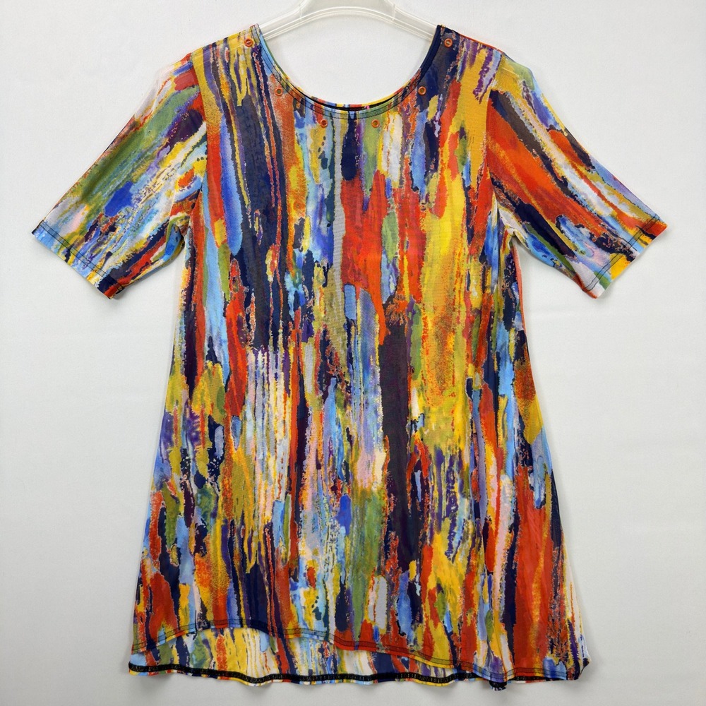 Unbranded Tunic Top Womens Medium Abstract Multicolor Mesh Short Sleeve Regular